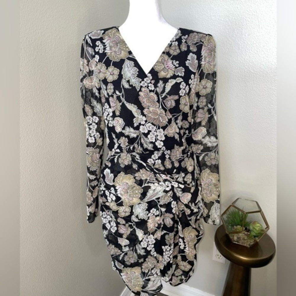 Black floral long sleeve mini dress